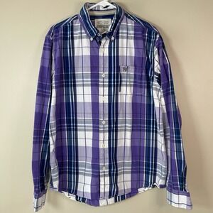 AEROPOSTALE Men's LG Purple Plaid Button Down Shirt y2k Bulldog Preppy College